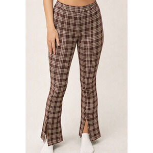 NWT Urban Renewal Flare Pants Womens S Brown Plaid High Rise Dressy Preppy Retro